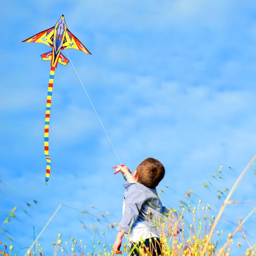 Yellow Fighter Plane Kite for Kids & Adults - Easy to Fly with Reel & 200ft String