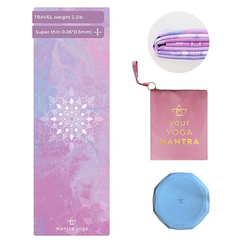Mantra Yoga Mandala Travel 1.5mm Foldable Yoga Mat with Knee Pad & Bag