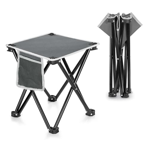 Grey 2 Pack Portable Folding Camping Stool with Side Pocket - Lightweight & Supports 400lbs