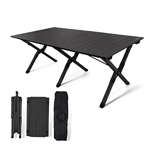 Black Folding Camping Table - Lightweight Aluminum Portable Picnic & Outdoor Table