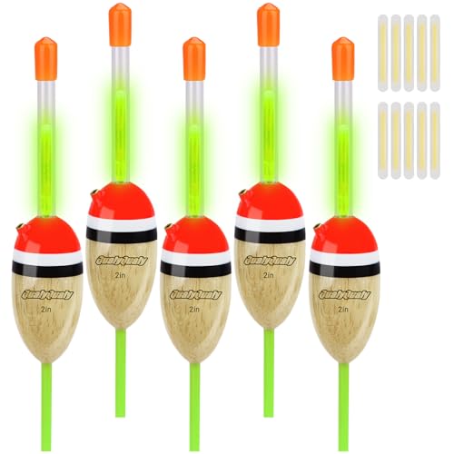 Wood Lighted Fishing Slip Bobber Set with Glow Sticks - 2 Pack, 5 Pieces