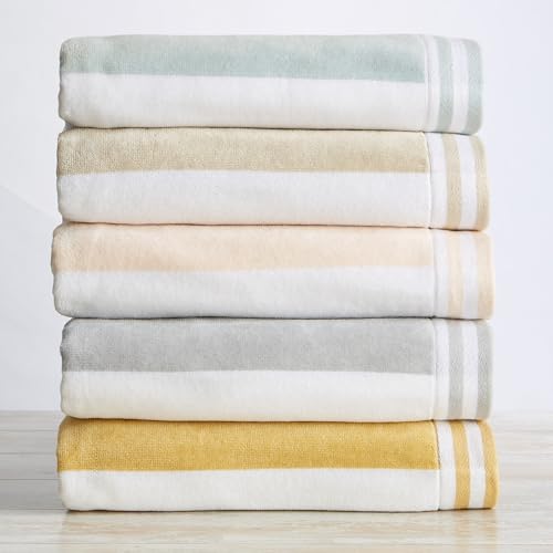 4 Pack Oversized Cotton Beach Towels - 35x70 Seafoam Cabana Stripe Set