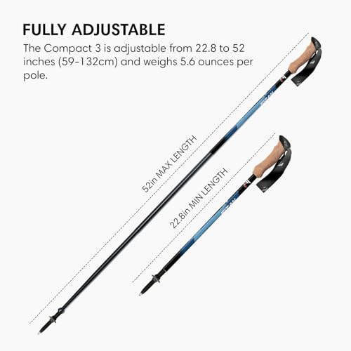 Fizan Compact 3 Ultralight Trekking Poles Blue EVA Foam Adjustable Collapsible Hiking Sticks