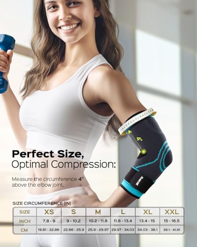 Elbow Brace Compression Sleeve with Straps - Blue Medium - Rakiie 2 Pack