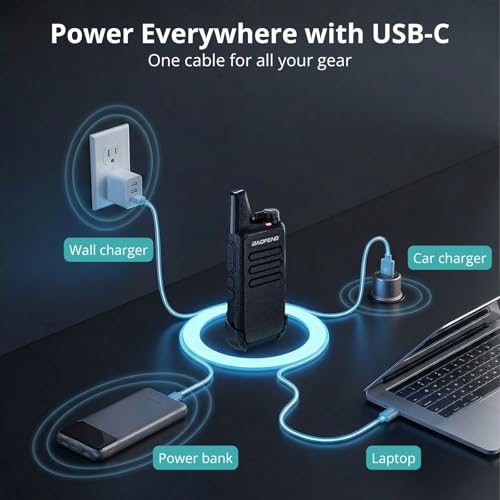 BAOFENG T22 Walkie Talkies 22 Channels 6-Pack + 6-Way USB-C Charger for Adults