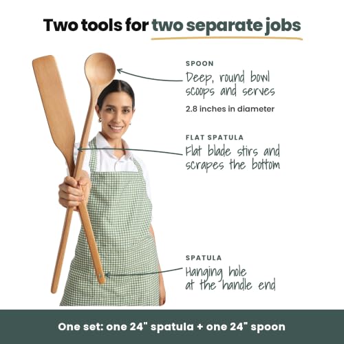Wooden Kitchen Utensils Set - 24 Inch Beech Wood Spoon & Spatula - Long Handle Cooking Tools for Large Pots - Variation: Spoon & Spatula