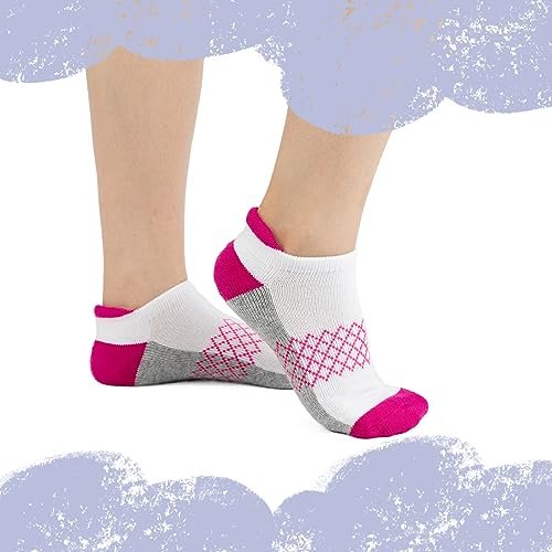 Girls Ankle Athletic Socks 12 Pairs - Cushioned Sole, Sizes 4-6, 8-10, 6-8 Years - White, Variation of 7-10 Years