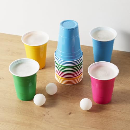 Neon Beer Pong Set with 24 Multicolor Cups & 4 Ping Pong Balls - Party Game
