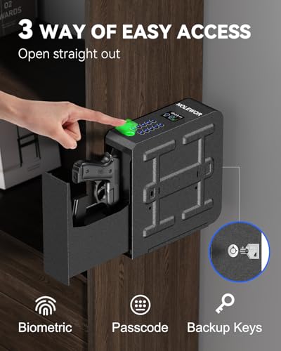 Biometric Slider Gun Safe with Display - 3 Access Methods Bedside Mount
