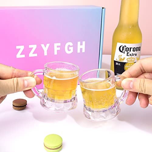 Clear Mini Plastic Beer Mugs - 2 Oz Shot Glasses with Handle, Set of 12