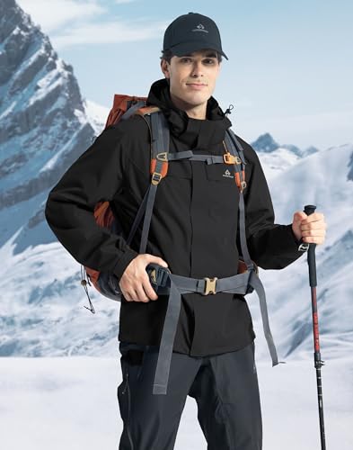 Pioneer Camp Men's Waterproof Hooded Rain Jacket XL Black Lightweight Outdoor Shell