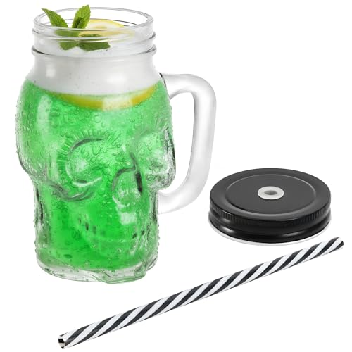 Skull Mason Jars with Handle - 16 Oz Glass Beer Mugs for Halloween Parties