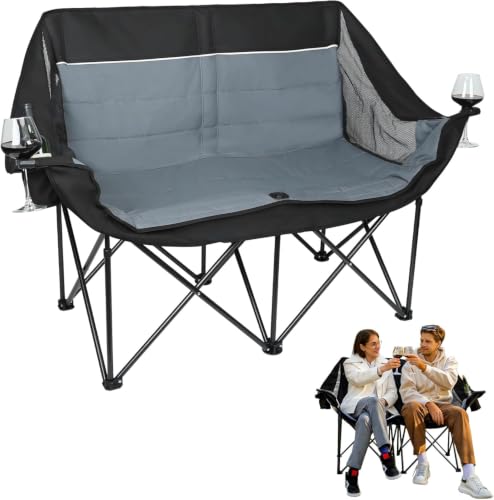 Leadpro 700LBS Heavy Duty Double Camping Loveseat Chair - Black Grey