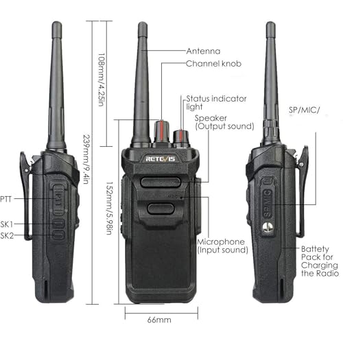 Retevis RT48 IP67 Waterproof Walkie Talkies,Heavy Duty 2 Way Radio,Rechargeable Professional/Business Two Way Radio,1200mAh Battery,VOX,SOS Alarm,for Hiking School Emergency Outdoor Logistics(1 Pack)
