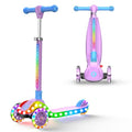 Kids Foldable 3-Wheel Scooter with LED Lights - Purple, Adjustable & Safe Ride