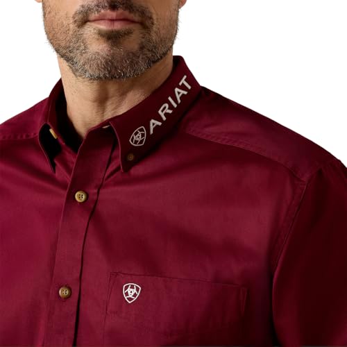 X-Large Tall Ariat Team Logo Twill Shirt Burgundy/White Men’s Classic Fit