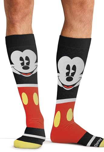 Men's Compression Knee-High Socks 10-15 mmHg with Happy Go Mickey Pattern - One Size