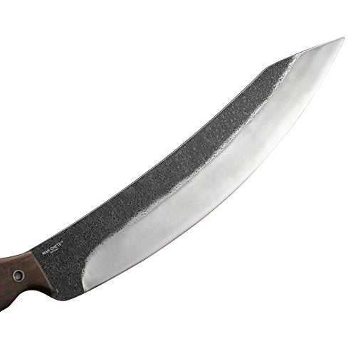 Outdoor Survival Fixed Blade Knife with Sheath - Curved Carbon Steel Blade, Walnut Handle