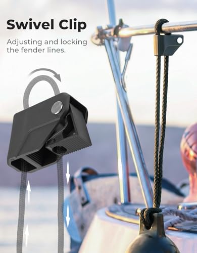Black Inflatable Boat Fenders 5.5 x 20 inches - 4 Pack for 15-35ft Boats with Quick Release Clips