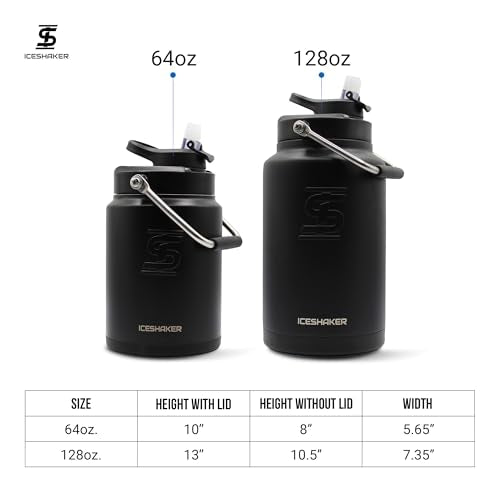 64 oz Insulated Stainless Steel Water Jug - Black, Keeps Cold 60+ Hours