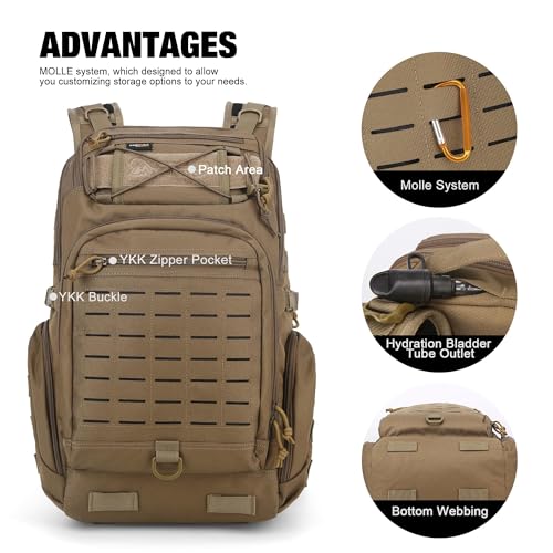 Khaki 30L Military Tactical Backpack with Molle Webbing & Hydration Pocket