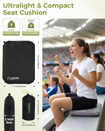 Inflatable Seat Cushion 1 Pack Black Portable Stadium & Travel Support