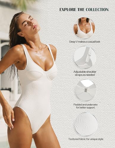 YAKISWIIM Women's White Medium One-Piece Swimsuit with Underwire & Tummy Control