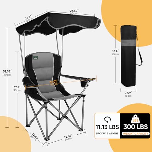 Northroad 2 Pack Black Folding Camping Chairs with Canopy & Cup Holders