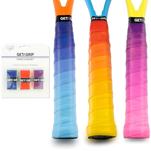 Overgrip Tennis Racket Tape - Set of 3 Blue, Yellow & Purple Anti-Slip Grip