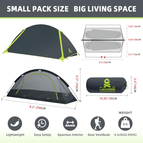 Grey 2-Person Backpacking Tent with Single Aluminum Pole - Lightweight & Weatherproof