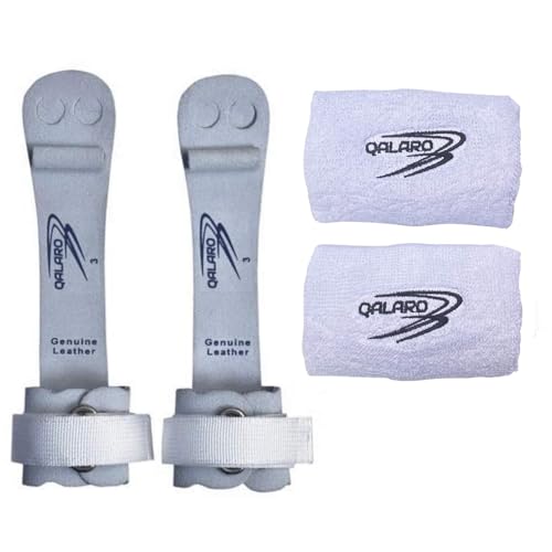 Extra Small Hook & Loop Leather Gymnastics Grips for Girls with Wristbands - White