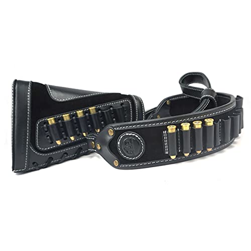 Tas Trost Black Leather Rifle Shell & Cartridge Holder Set for Hunting .30-06 .45-70 .357