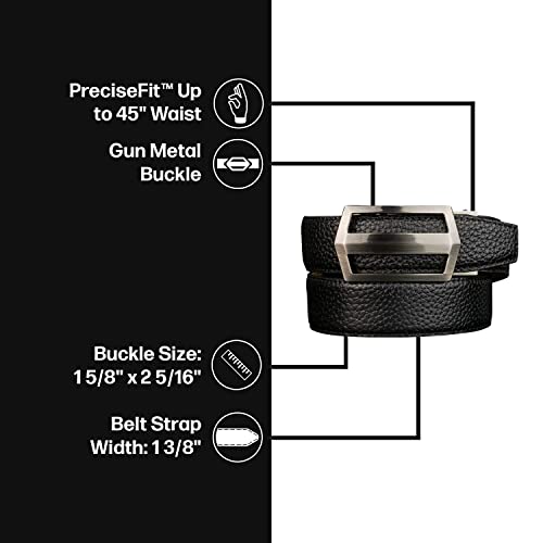 Nexbelt Men's Classic Pitch Black Golf Ratchet Belt - Adjustable Leather Strap for Golf & Casual Wear (Fits Up to 45")