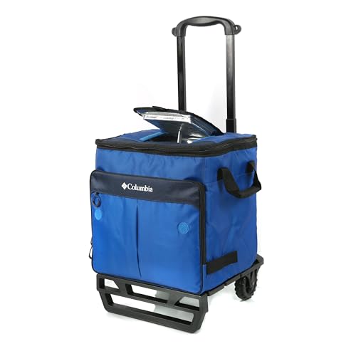 Columbia Crater Peak Wheeled Cooler 50 Can Rolling Cooler - Blue, Collapsible Cooler with Super Foam Insulation & All-Terrain Cart