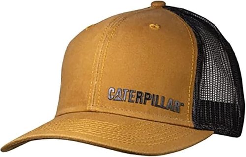 Caterpillar Equipment Washed Brown Canvas w/Black Trucker Snapback Mesh hat