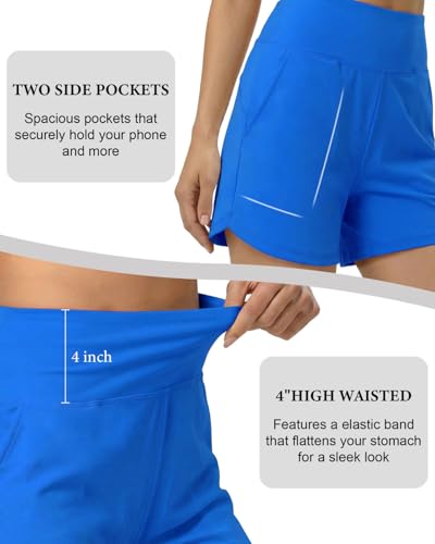 3.5" Women's Running Shorts with Pockets - Small, Light Blue