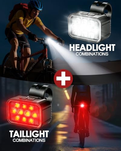 Black 10 LED Bike Light Set USB Rechargeable Front & Rear Bicycle Lights