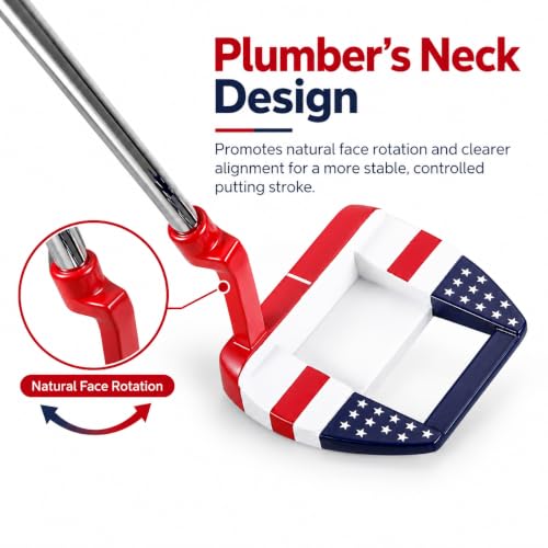 Golf Mallet Putter 34-inch Right Handed High-MOI Patriotic Design for Men & Women