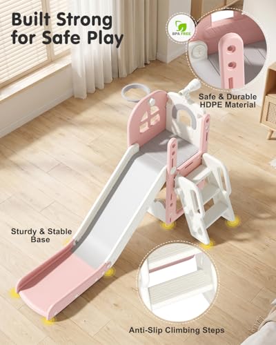 Babytronic Pink & Gray 6-in-1 Toddler Indoor & Outdoor Playground Slide for Kids 1-3