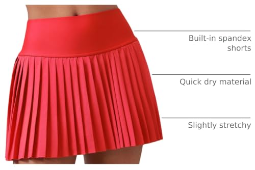 High Waisted Pleated Tennis Skirt - Small Deep Red