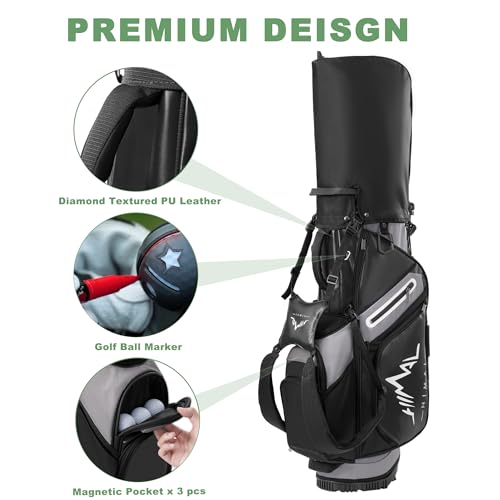 uniHimal Golf Stand Bag 14-Way Hybrid with 10 Pockets - Pure Black Gray