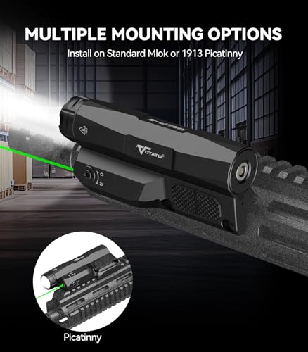 VOTATU M6LP-G High Power 3000 Lumen Rechargeable LED Flashlight with Green Laser Combo, Picatinny & M-LOK Mount