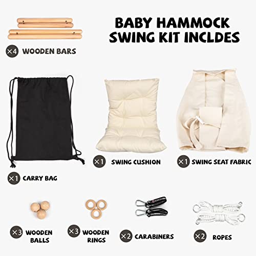 Tislly Baby Swing Outdoor Indoor Cream for Infants & Toddlers Adjustable Safety Belt