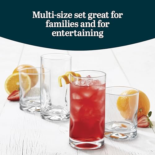 Libbey Impressions 16-Piece Clear Glass Tumbler and Rocks Glass Set - Double Old-Fashioned Drinkware