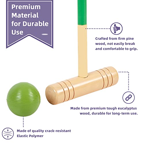32-Inch Regulation Croquet Set with Wooden Mallets for Outdoor Lawn Game - 6 Players