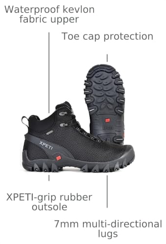 Men's Hiking Boots - XPETI TERRA Mid Waterproof Outdoor Footwear Black 10