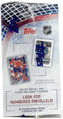 Topps NHL 2025-26 Hockey Sticker Collection Box - 250 Stickers, 50 Packs, Collectible