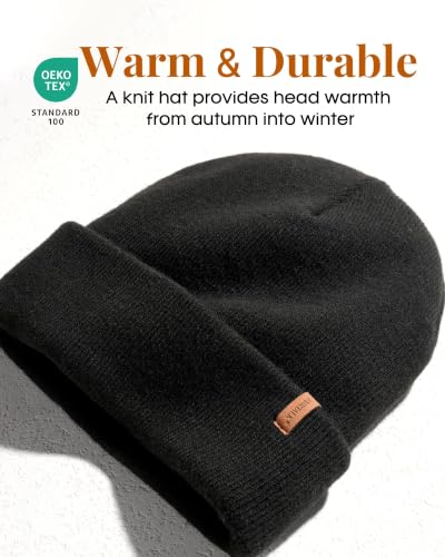 Black Satin Lined Beanie for Women Men Knit Winter Hat Warm Slouchy Skull Cap