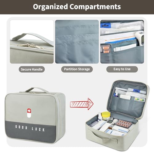 Multifunction First Aid Bag - Waterproof Emergency Medical Storage for Outdoor Camping Hiking Travel Light Grey