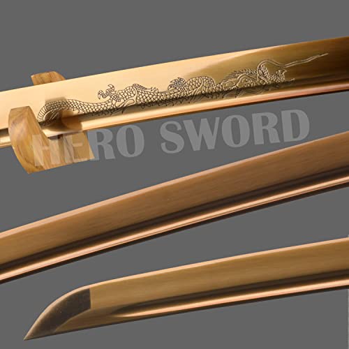 Handmade Gold Dragon Katana Sword - Japanese Samurai Full Tang Sharp Blade